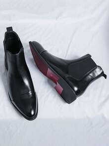 Luxury High-Top PU Slip-On Men's Chelsea Boots, British Style Men's Cowboy Boots, Business Formal Work Shoes, Wedding Shoes, Elegant Red Sole Comfortable Slip-On Boots, Autumn Boots, Spring Shoes, Luxury Pointed Toe Fashion Casual Vintage Men's Loafers, Black Brand Party Ankle Boots, Summer Slip-On Ankle Boots, Men's Shoes For Formal Occasions, Autumn Outfit Boots, Professional Business Formal Boots, British Style Original Designer Shoes, Gentleman Classic High-Top Men's Wedding Shoes, Men's Fashion Comfortable Winter Pointed Toe Oxford Leather Shoes And Motorcycle Boots - Black - View 2