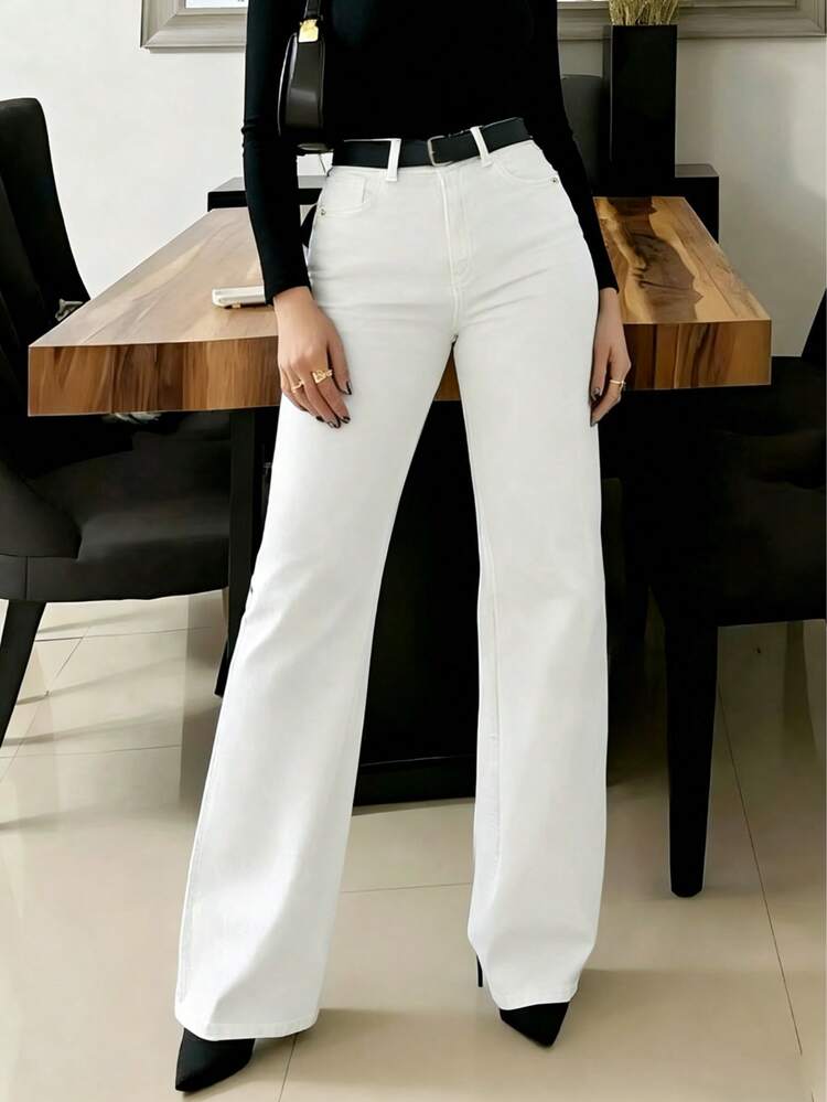 Nouveaux jeans droits pour femmes, jeans décontractés style rue à coupe ample et décontractée, pantalon en jean et vêtements pour femmes blancs printemps - Blanc - Voir 4