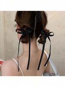 2个纯色可爱ABS塑料发夹，黑色可爱蝴蝶结发爪，小巧甜美涤纶丝带蝴蝶结发圈，优雅发饰，送她的礼物，适合所有季节 - 彩色 - 查看 2
