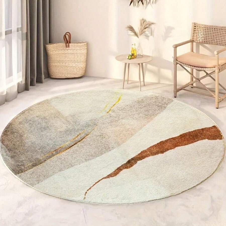 1pc Modern Minimalist Line Art Round Area Rug, Machine Washable, Suitable For Living Room, Bedroom, Dining Room - Indoor Use, Bedroom Floor Mat, Modern Style, Decorative Carpet, Bedroom Decor, Small Rug, Carpet, Home Decor, Living Room Rug, Living Room Small Rug, Bedroom Rug, Living Room Home Decor, Outdoor Rug, Washable Rug - Multicolor - View 1