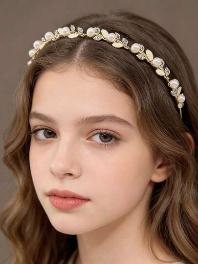 一件式精致农舍风发箍 – 女孩柔美仿珍珠闪亮水钻发箍，猫眼发箍，百搭日常发饰