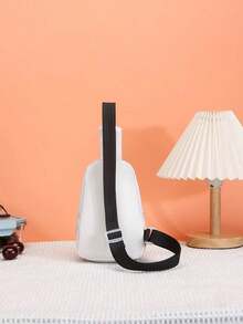 1PC Girl Boy Nylon Zipper Close Cute Crown Letter Pattern Chest Bag, Suitable For Everyday Use - White - View 5