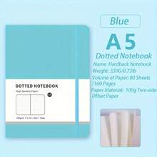 Cuaderno de tapa dura premium con correa, páginas interiores punteadas, papel grueso que no se traspasa, adecuado para notas diarias y registros de reuniones de oficina, estilos de color macaron - A5 - Ver 14