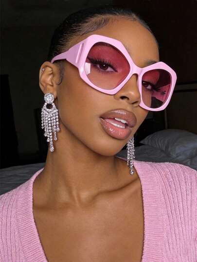 1pc Geometric Oversized Fashion Glasses, Elegant Y2K Style Glasses For Women, Suitable For Daily Wear, Street Style, Vacation, Travel, Summer Beach, Outdoor, Travel Beach Accessories