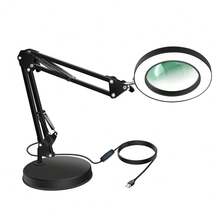 10X Magnifying Glass LED Lamp With Flexible Clamp Arm, USB Powered, 3 Color Modes & Brightness Adjustable, Suitable For Reading, Crafts, Repair - Black - View 6