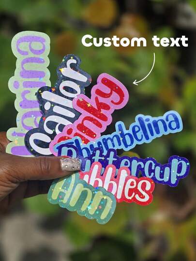 Customized Glitter Name Stickers | Personalized Text Print | Colorful Glittery Font Design | Self-Adhesive Decals | Suitable For Laptops, Cups, Notebooks, Phone Cases | Reusable Decorative Stickers