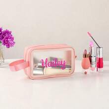 Customized Women's Makeup Bag, Personalized Semi-Transparent Matte PVC Cosmetic Bag, Can Customize Personal Name, Large Capacity Handbag, PU Flip Cover Portable Makeup Bag, Travel Bag, Exclusive Gift, Valentine's Day Gift, Wedding Gift, Best Friend Gift, Mother's Gift, Wife's Gift, Best Travel Choice - Multicolor - View 7