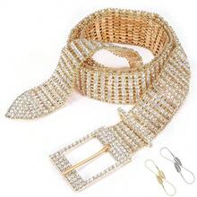 Barry.Wang Rhinestone Belts For Women Silver Gold Bling Belt Diamond Crystal Studded For Jeans Dress Bridesmaid Bridal Ladies - GoldShinng腰鍊免費贈品 - 查看 1