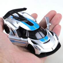 1 pieza (en bolsa) Juguete de superdeportivo a escala 1/36 de dos tonos para niños, con un vehículo de juguete de aleación de zinc con colores contrastantes geniales. Un juguete de coche de carreras/superdeportivo, coche de juguete de aleación fundida de alta calidad, con mecanismo de retroceso y puertas laterales que se abren. Adecuado para niños a partir de 3 años. Un solo coche de juguete de aleación, perfecto para regalos de vacaciones, colecciones de juguetes, regalos de cumpleaños y otros coches de juguete exquisitos. - Plata - Plateado - Ver 6
