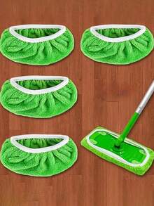 4/6/8 件优质超细纤维拖把布 - 可重复使用、可清洗，拖把布适用于高效的干湿清洁 - 强力弹性，绿色配白色松紧带，清洁配件 | 安全贴合设计 | 超细纤维质地