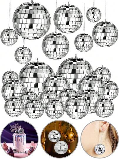 32/1pc-Silver Disco Ball Decor Mirror Disco Balls Hanging Decorations For Wedding Christmas Party Home Decor DIY Supplies Baby Shower Decoration Ball, Etc