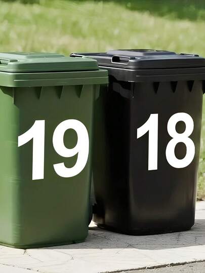 Self-Adhesive White Number Stickers - Large 5.7" (14.5cm) Commercial Grade High Visibility Reflective Trash Bin Labels With Residue-Free Edges For Wheelie Bins, Bulk Trash Bins, Car Trash Bins, Garage Organization - Perfect For Nighttime Use And Strong Marking