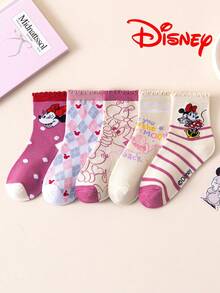 Disney 1/5/10雙迪士尼女孩中筒襪，蕾絲飾邊，聖誕兒童襪，米妮波點條紋拼色兒童襪 - 彩色 - 查看 18