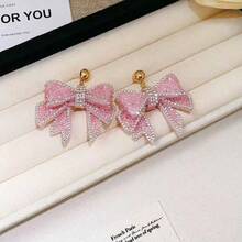 1对优雅蝴蝶结耳环，适合日常佩戴 - 粉紅色 - 查看 2