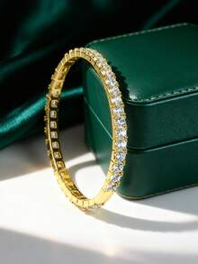 1pc 18K Gold Plated Bracelet, Suitable For Red Carpet Galas, Anniversary Parties, Dazzling And Luxurious; Can Be Given As A Valentine's Day Gift To Your Partner, Stunning And Exquisite, Matching The Passionate Atmosphere Of Western Romantic Holidays - Gold - View 6