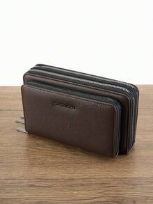 HOVI'S Classic Solid Color Retro Clutch Bag, Minimalist Business Large Capacity Lightweight Waterproof Daily Commute Phone Bag For Men, Valentine Day - Brown - View 4