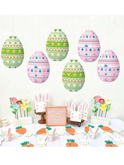 2个可爱卡通复活节彩蛋纸灯笼，适合复活节和生日派对装饰。采用柔和色调的复活节彩蛋设计，风格活泼，纸质材料制成。适用于复活节家居装饰、复活节派对装饰、室内/室外复活节悬挂装饰、生日派对装饰，是节日派对和日常派对装饰的必备品。