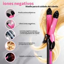 Esta herramienta de peinado 2 en 1 combina rizador, plancha y rizador en una sola unidad. Incluye un rizador para flequillo integrado y permite alisar y rizar el cabello. Un producto superventas. - Rosa Fucsia - Ver 2