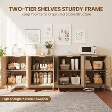 Mueble Buffet de Ratán con Almacenamiento y Enchufes Integrados Gabinete Auxiliar de 4 Puertas con Estantes Ajustables para Cocina Comedor Sala y Recibidor - Albaricoque - Ver 6