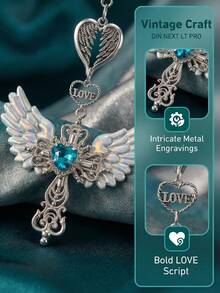 Guardian Angel Wing Cross Car Rear View Mirror Hanging Charm With Blue Crystal Heart & Love Decorative Pendant For Car Home Bag Bring Blessing & Protection On Every Drive Gift For Friends & Family - A - View 3