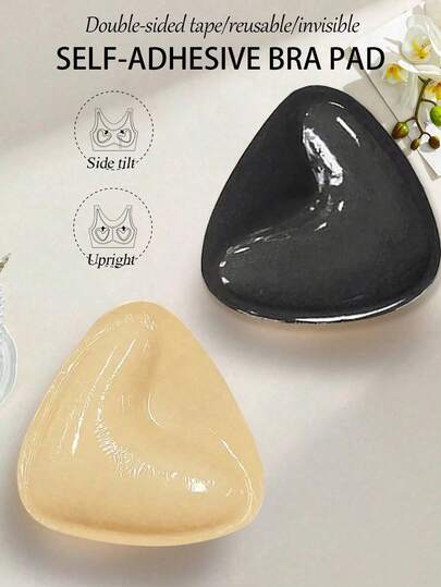 2pcs/Set Women's Reusable Double-Sided Self-Adhesive Triangle Bra Lift Nipple Cover Invisible Bra Pads, Suitable For Sports Bras, Swimwear, Etc.