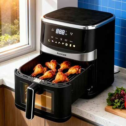 HanTai Air Fryer – 5.28QT Airfryer For Quick & Easy Meals In Minutes, Features Hi-Fry Technology For Extra Crisp, Touchscreen Controls With 8 Presets, Nonstick & Dishwasher Basket