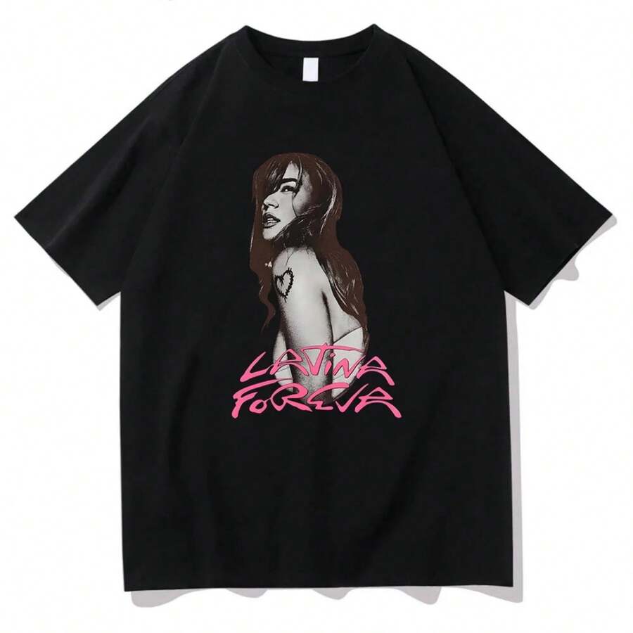 2025 New Karols G Cotton T-Shirts Karols G LATINA FOREVA Tees Men Women Short Sleeve Retro Casual Tshi - 黑色4 - 查看 1
