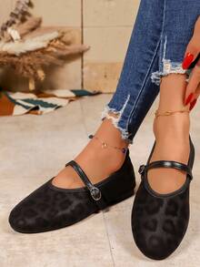 新款方头单带女鞋，透气豹纹印花，橡胶软底，适合妈妈们，四季皆宜 - 黑色 - 查看 5