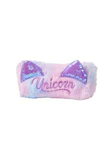 1pc Cartoon Cat Ear Sequin Ombre Large Capacity Zipper Pencil Case, Cute Creative Simple Plush Pencil Bag For Girls, Kitty Pencil Pouch, Adorable High-Quality Storage Bag, Soft Touch Pencil Case, Creative Stationery Organizer, Gift Plush Pencil Bag - Multicolor - View 9