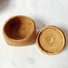 1pc Handmade Rattan Storage Box With Lid, Organizer Box, Small Box, Chess Piece Box, Candy Box, Jewelry Box, Natural Plant Rattan Crafts - Upper Circle and Lower Box - View 9