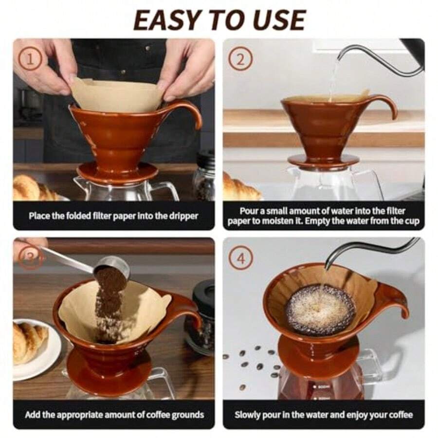 Cafetera cerámica pour over 40 filtros papel hogar diseño elegante fácil preparación café té accesorio cocina práctico - Cafetería - Ver 1