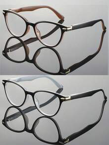 男女通用近视眼镜，新款时尚猫眼拼接金属素面老花镜，方形镜框，镜腿灵活，适合日常佩戴、运动、电脑使用、缝纫等，防疲劳，便携设计，适合各种脸型，有黑色、粉色、紫色、灰色可选，7种度数可选，是节日、父母节、情人节、开学季、教师节、斋月等场合的理想礼物。