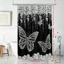 1pc/3pcs/4pcs Light Luxury Gilded Diamond Butterfly Shower Curtain Set, Toilet Seat Bath Mat Floor Mat Set, Modern Fashion Diamond Butterfly Shower Curtain, Very Suitable For Bathroom Decoration, Universal Room Decoration, Home Decoration Set, Bathroom Accessories Bath Curtain Toilet Side Floor Mat Shower Curtain Set - Multicolor - View 6