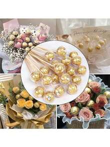 20件/套 DIY糖果巧克力花架，10个透明球形支架，10个竹签花架组合，适用于情人节、婚礼、毕业典礼、母亲节、周年纪念日、生日派对的花束装饰（1套/10套） - 球形 - 查看 5