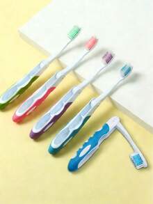 1/4 支装旅行牙刷，可折叠设计，中等刷毛，适合露营、情侣、旅行和商务出行 - 彩色 - 查看 1