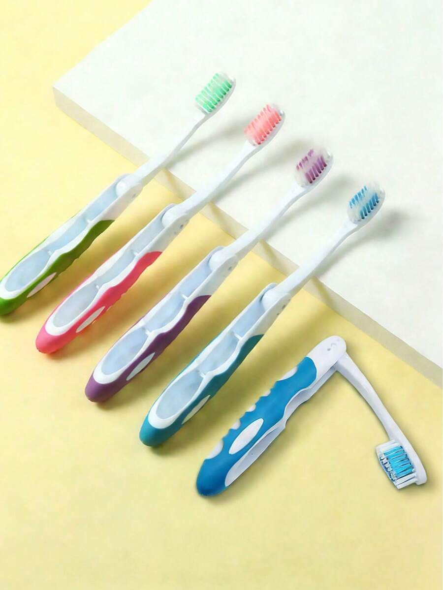 1/4 支装旅行牙刷，可折叠设计，中等刷毛，适合露营、情侣、旅行和商务出行 - 彩色 - 查看 1