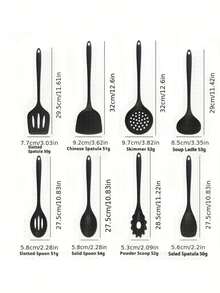 8pcs Silicone Kitchen Utensil Set, Suitable For Non-Stick Pans - Heat Resistant Black Cooking Tools (Spatula, Ladle), Dishwasher - Multicolor - View 16