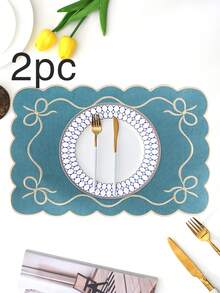 Bộ 1/2/4 tấm lót bàn bằng vải thêu, thích hợp trang trí bàn tiệc cưới, khăn trải bàn vải kiểu Châu Âu tối giản thanh lịch, lót bàn có nơ. - Nhiều màu - Xem 25