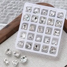 25颗/盒 超闪亮美甲水钻，尖底水晶装饰，造型类似钻石、斜斧、方形、蝴蝶，多种颜色可选，包括白色、粉色、蓝色，适用于DIY美甲配件、美甲用品、美甲饰品、美甲宝石。 - 彩色 - 查看 11