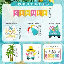 12PCS Tiered Tray Decor Set - Hello Summer Hawaii Farmhouse Rustic Beach Gnome Wood Sign Items For Home Table Kitchen Shelf Decor - Màu xanh lam - Xem 3