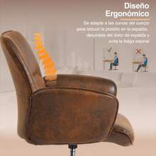 FurnitureR Silla Cruzada Silla Oficina Ergonómica con Respaldo Medio y Reposabrazos Sin Ruedas Asiento Ancho con Patas Cruzadas Tela Gamuza Vintage Altura Ajustable Giro 360° Marrón - marrón - Ver 6
