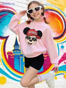 1pc Disney Mickey Mouse Tween Girl Cute Sweatshirt - San Francisco Football Dual-Print (Capped Sunglasses & Sporty Mickey) | Soft, Skin-Friendly For Daily Casual Wear, School Outings & Sporty Ensembles - Pink - View 4
