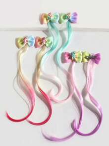 3对美人鱼扎染蝴蝶结发夹，扎染发夹，颜色随机 - 彩色 - 查看 2