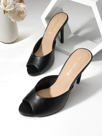 Women High Heels Stiletto Mule Sandals, Sexy Peep Toe Slip On Sandals For Party Dressy Prom Wedding Casual Wearing