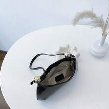 Elegant Women's Gold Chain Strap Handbag, Pink Accent Classic Design - Fashionable Two-Tone Crossbody Bag For Daily Use - Black - View 3