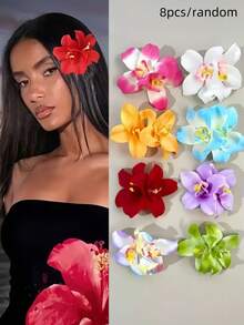 8件套夏威夷花朵发夹，百合花发夹 - 适合女性和女孩，适合假日海滩派对、夏季热带花朵发饰、婚礼派对，也可作为节日礼物、情人节礼物、发夹、发卡、发卡、头饰 - 彩色 - 查看 8