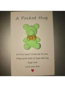 1 pieza Tarjeta de amor con oso de peluche, tarjeta de abrazo de bolsillo de resina, tarjeta de felicitación emocional, tarjeta de vacaciones, tarjeta de invitación - Multicolor - Ver 7