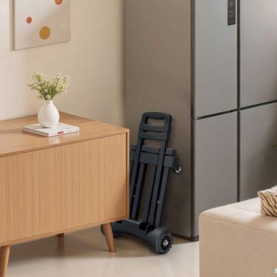 Folding Hand Truck, 290 Lbs Load Capacity, Collapsible Luggage Cart With 4 Wheels, 2 Elastic Ropes & Expandable Base, Utility Dolly Platform Cart For Airport Travel Luggage Office Moving, Black