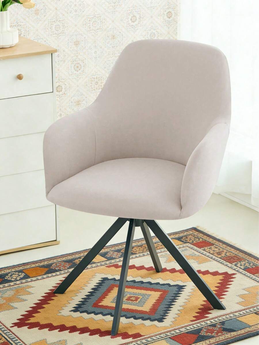1pc Armrest Curved Chair Cover, High Elasticity Solid Color Polyester Fiber All Season Universal Chair Slipcover - Light Grey - View 1