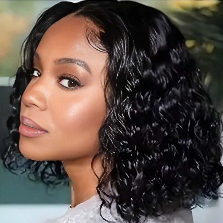 NATAN Fashionable Black Curly Wig With A Middle Part - Heat-Resistant Synthetic Hair, Perfect For Halloween, Thanksgiving, And Christmas Cosplay - Natural & Black - View 1